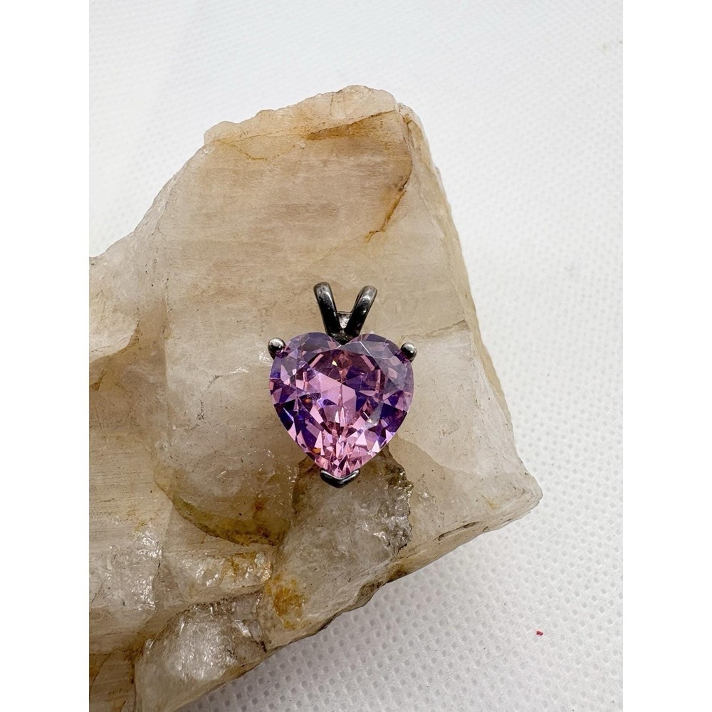 Vintage Sterling Silver Pink‎ Cubic Zirconia Heart Pendant TDP Signed 4.15g
